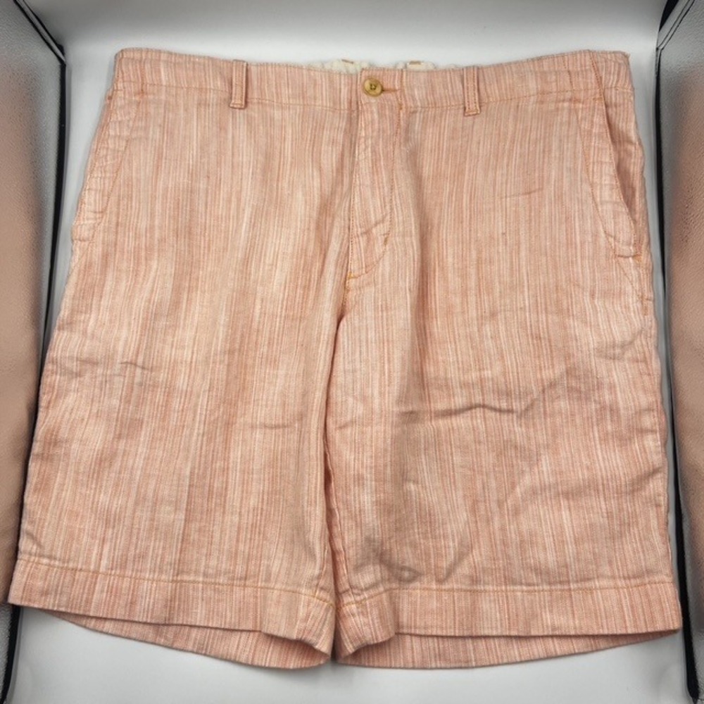 Tommy Bahama Men's XL Linen Blend Peach Striped Relaxed 10" Shorts